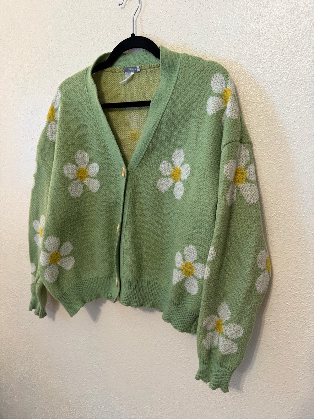 Earthbound Sage Green Daisy Knit Cardigan Sweater - Picture 4 of 7